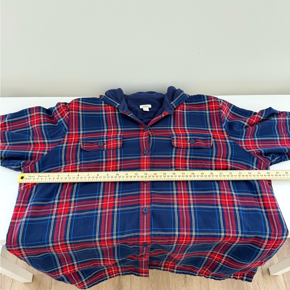 L.L.Bean Hooded Flannel Shirt Jacket Women’s 1X Plaid Fleece Lined Button Front - Picture 6 of 8